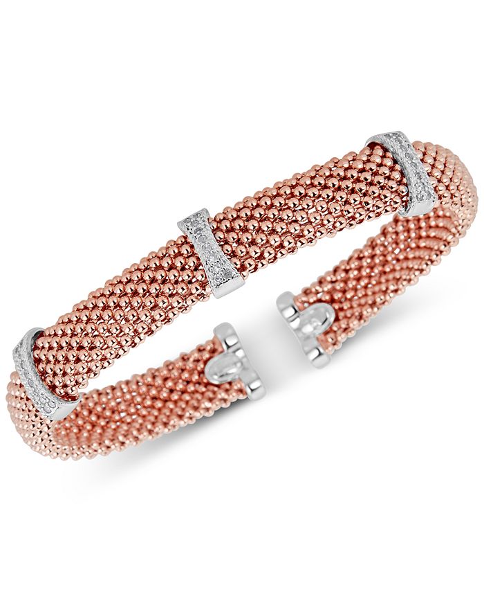 Macy's - Diamond Mesh-Look Station Bangle Bracelet (1/4 ct. t.w.) in Sterling Silver & 14k Gold-Plated Sterling Silver