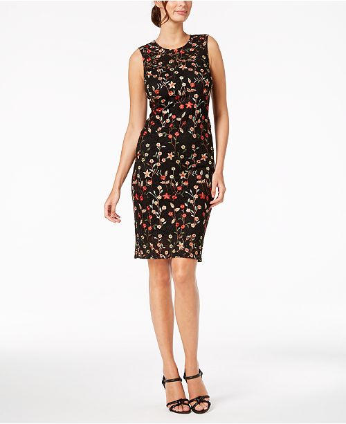 Calvin Klein Floral-Embroidered Lace Dress - Dresses - Women - Macy's