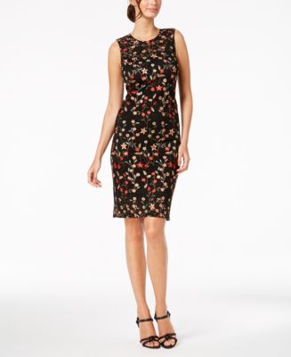 Calvin Klein Floral-Embroidered Lace Dress - Macy's