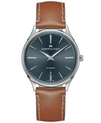 Hamilton - Men's Swiss Automatic Jazzmaster Thinline Brown Leather Strap Watch 40mm