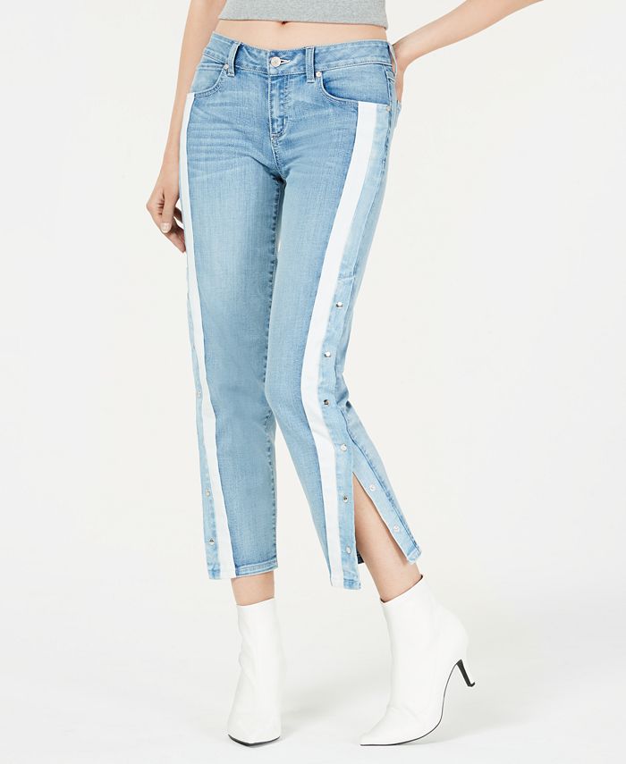 Rewash Juniors' Striped Snap-Side Jeans - Macy's