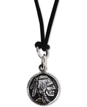 KING BABY MEN'S CHIEF DISC BLACK CORD 24" PENDANT NECKLACE IN STERLING SILVER
