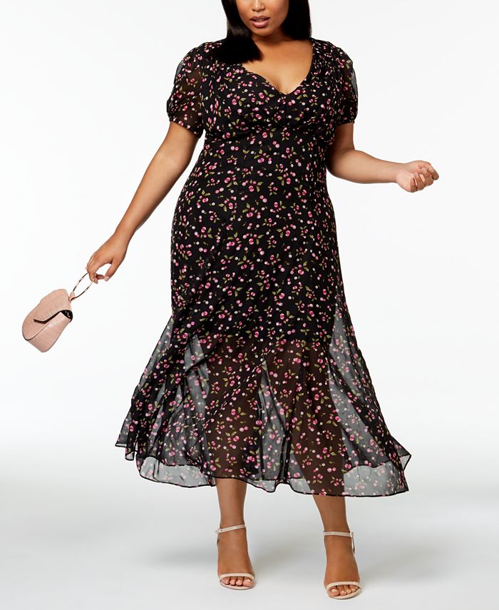 Betsey Johnson Plus Size Printed Deep-V Maxi Dress & Reviews - Dresses ...