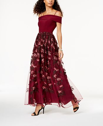 Nightway off the shoulder shop embroidered gown