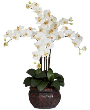 NEARLY NATURAL PHALAENOPSIS ORCHID ARTIFICIAL FLOWER ARRANGEMENT IN DECORATIVE VASE 
