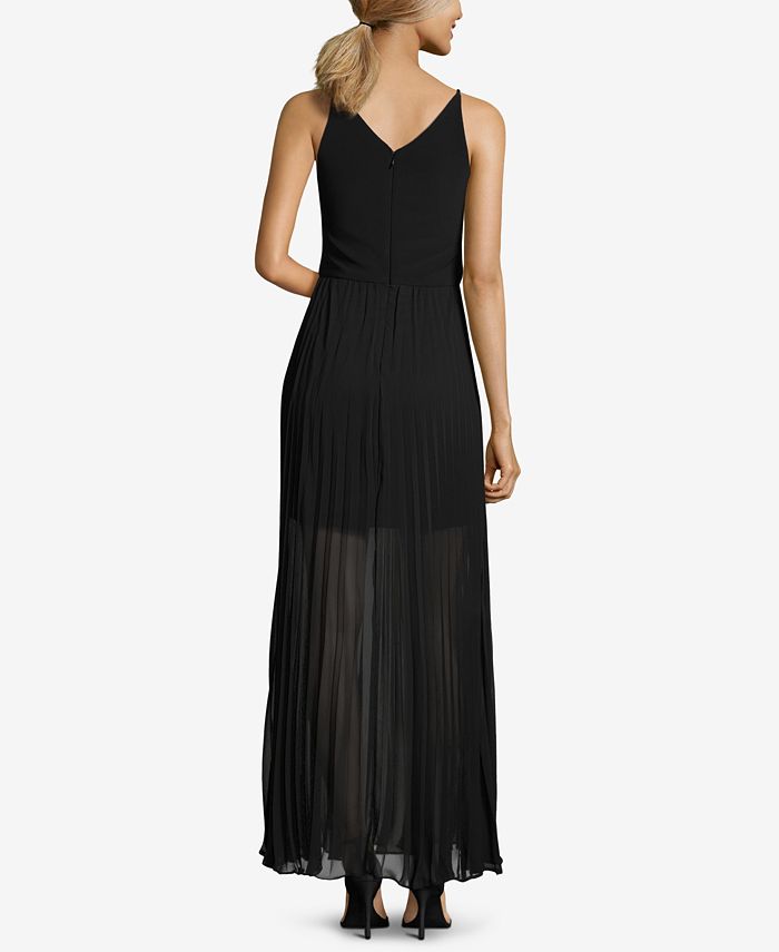 Pleated V-Neck Beaded Maxi Gown With Cap Sleeves Spa