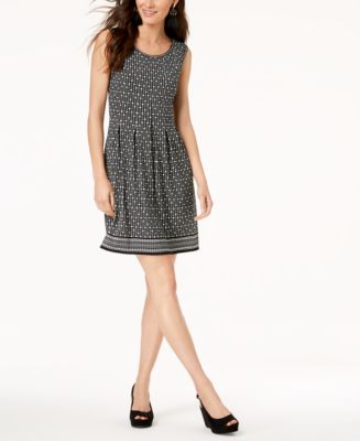 Maison Jules Printed Pleated Fit & Flare Dress, Created for Macy's - Macy's