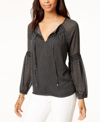 Tommy Hilfiger Printed Peasant Blouse, Created for Macy's & Reviews ...