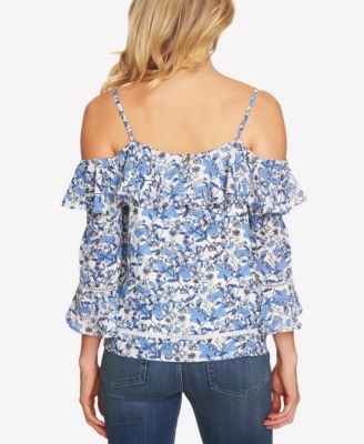 CeCe Ruffled Cold-Shoulder Top