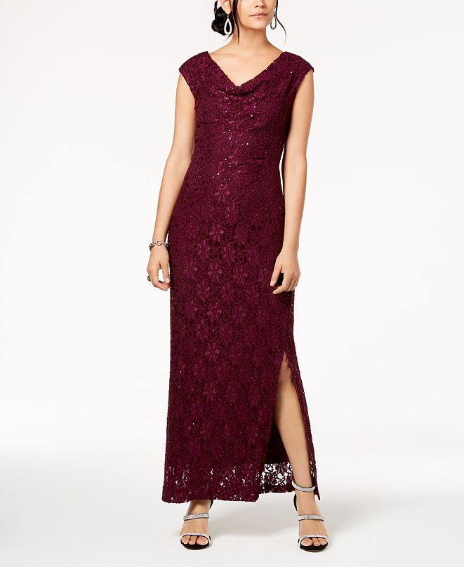 connected sequined lace overlay gown