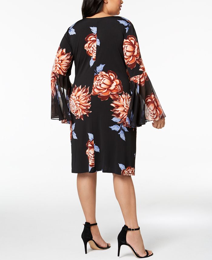 Floerns Women's Plus Size Floral Bell Sleeve Dress – Boho A-Line Mock Neck, Lightweight & Stretchy
