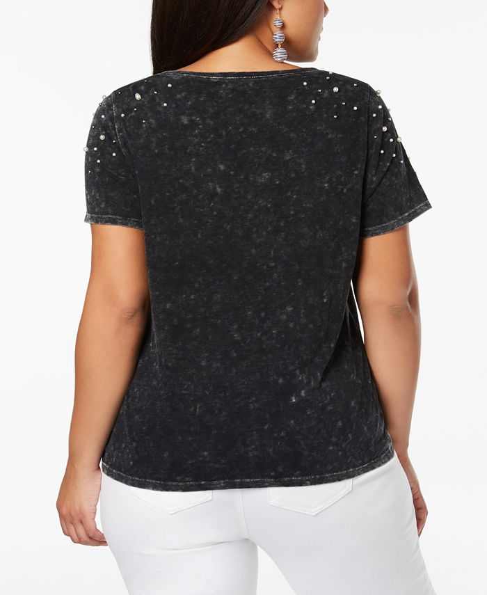 INC International Concepts I.N.C. Plus Size Cotton PearlEmbellished T