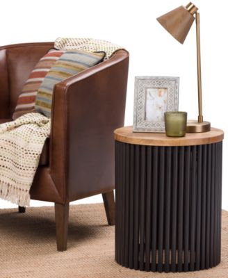 17.5" Demy Natural Solid Mango Wood and Black Metal Wide Industrial Accent Table