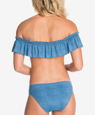 Vera Bradley Chambray & Chardonnay Off-The-Shoulder Flounce Bikini Top & Embroidered Bottoms