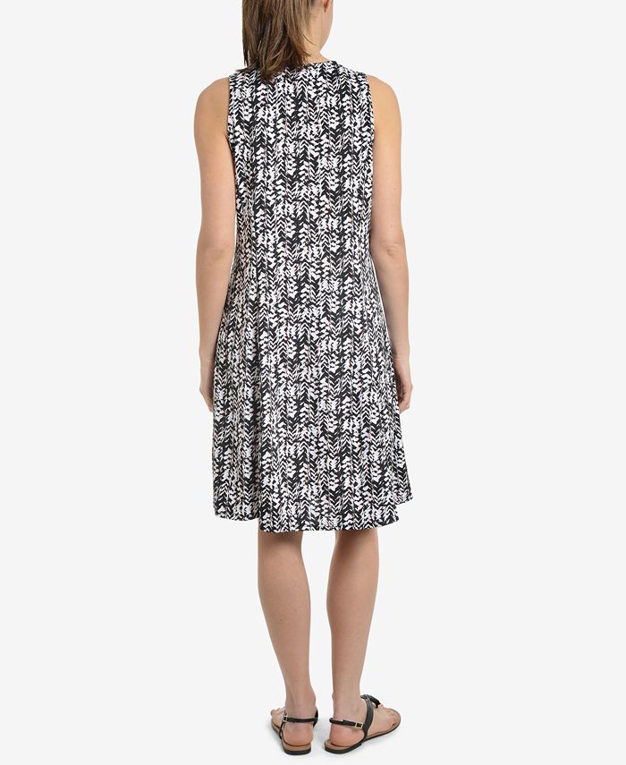 NY Collection Printed Beaded-Neck Dress - Macy's