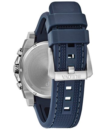 Bulova - Men's Chronograph Precisionist Blue Rubber Strap Watch 46.5mm