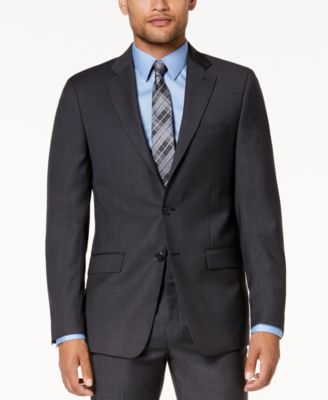 Calvin Klein - Men's Slim-Fit Gray/Blue Plaid Suit Jacket