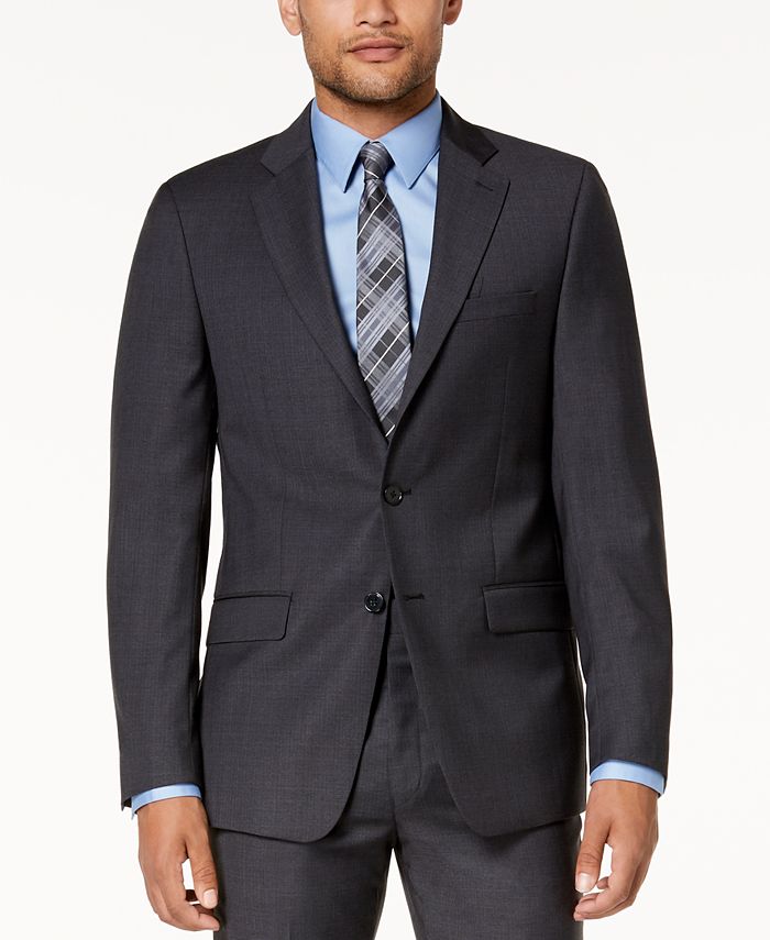 Calvin Klein Men's Slim-Fit Gray/Blue Plaid Suit Jacket & Reviews ...