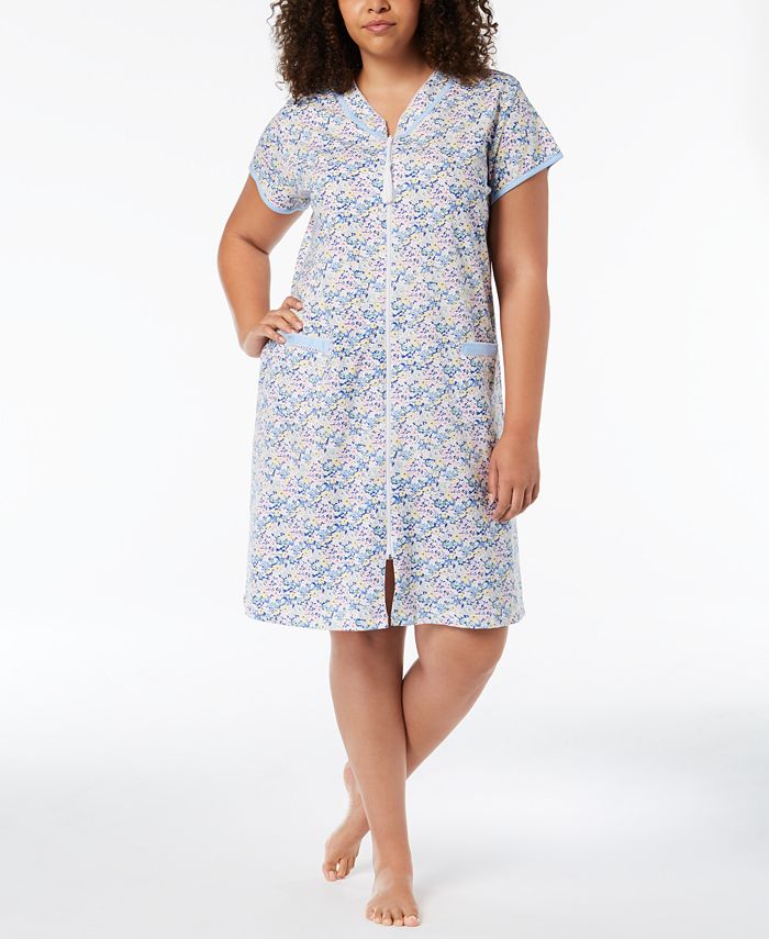 Miss Elaine Plus Size Floral-Print Knit Robe - Macy's