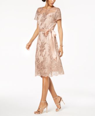 R & M Richards Sequin-Embellished Lace A-Line Dress - Macy's