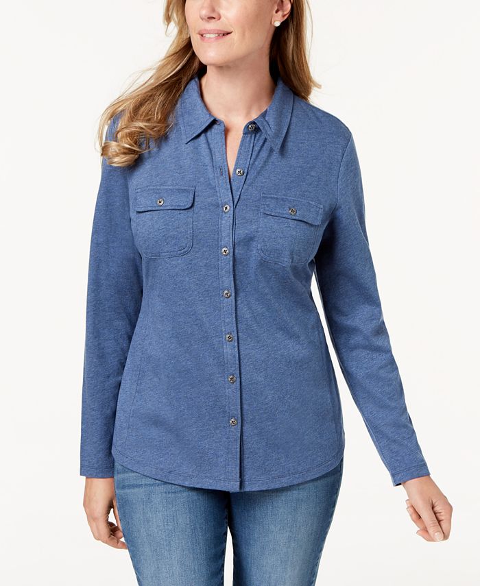 Karen Scott Long-Sleeve Shirt, Created for Macy's & Reviews - Tops ...