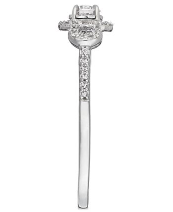Macy's - Diamond Three-Stone Halo Engagement Ring (1/2 ct. t.w.) in 14k White Gold