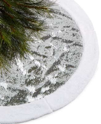 Holiday Lane - Silver Sequin & White Plush Tree Skirt