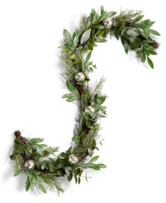 Martha Stewart Collection - Lightly Frosted Garland with Champagne Color Mercury Glass Balls