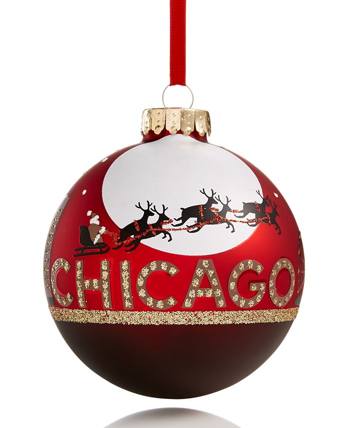 Holiday Lane Chicago Red Ornament with Santa and Reindeer Created for