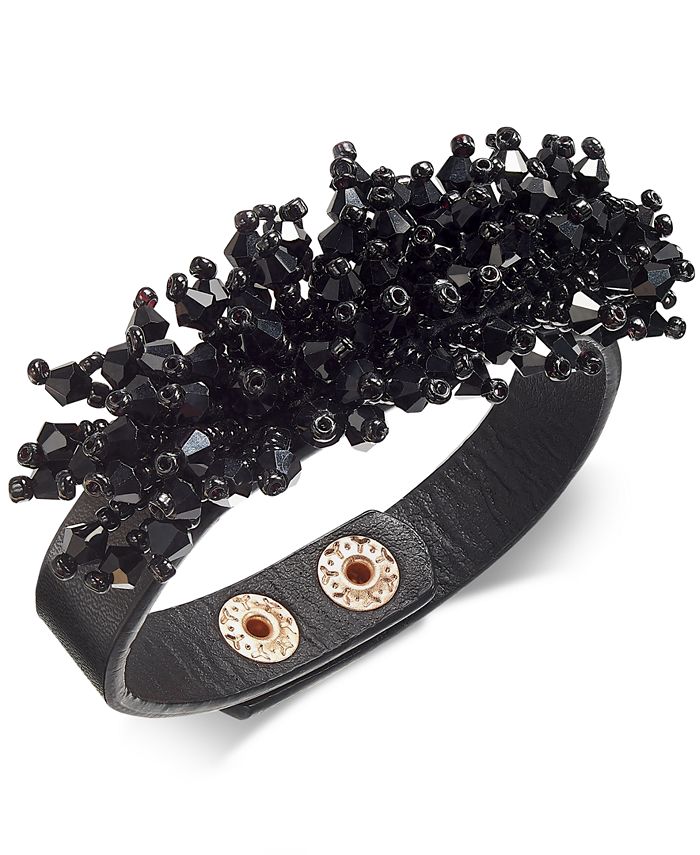 Thalia Sodi Tahlia Sodi Black-Tone Beads & Faux Leather Snap Bracelet ...