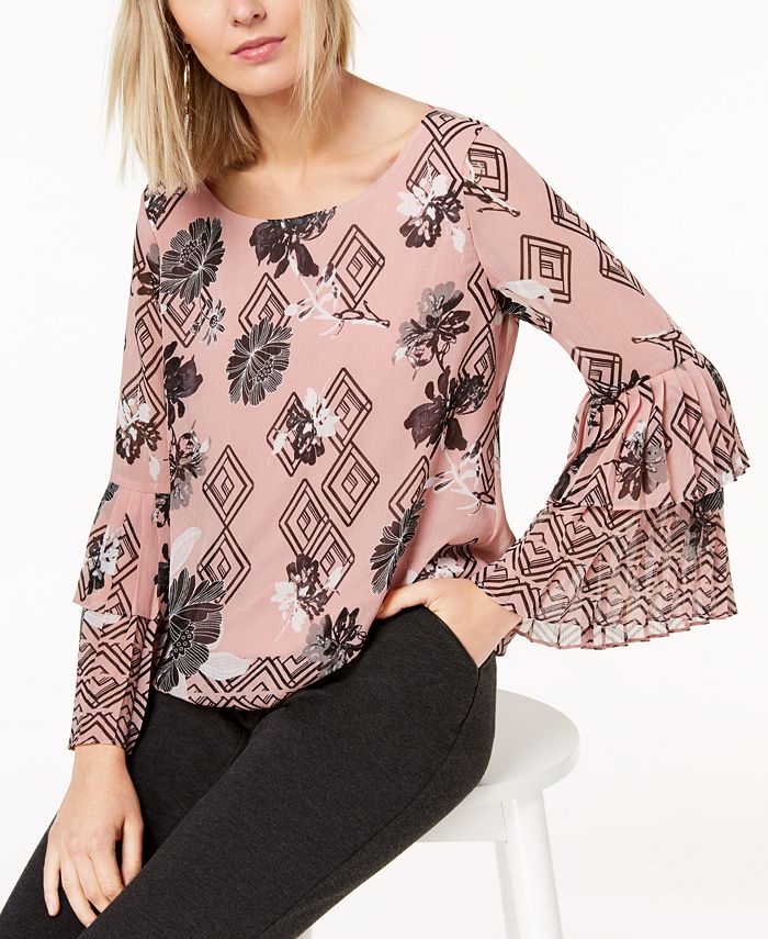 Alfani Women's Petite Mixed-Print Bubble Top Size Petite
