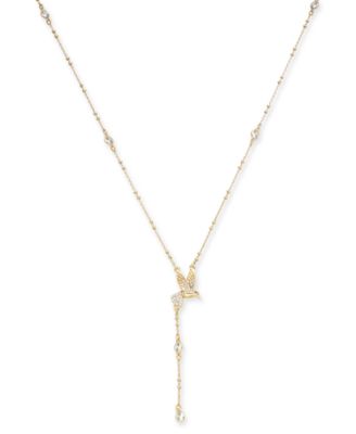 kate spade new york - Gold-Tone Crystal & Hummingbird Lariat Necklace, 32" + 3" extender
