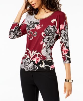 JM Collection - Embellished Split-Sleeve Top