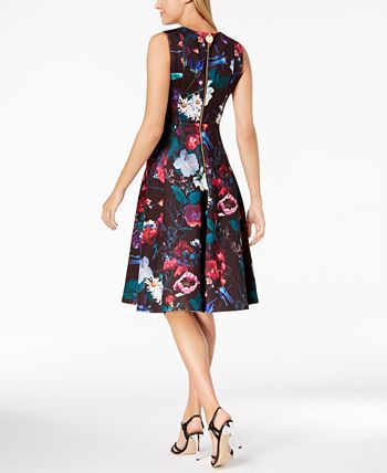 Calvin Klein Floral Scuba Fit Flare Dress Macy s