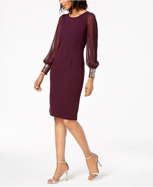 Calvin Klein Women's Tie Cuff Sheath Dress Blue Size 10