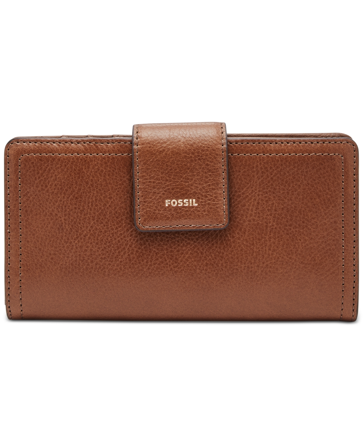 Fossil Logan Leather Rfid Tab Clutch Wallet In Brown,gold