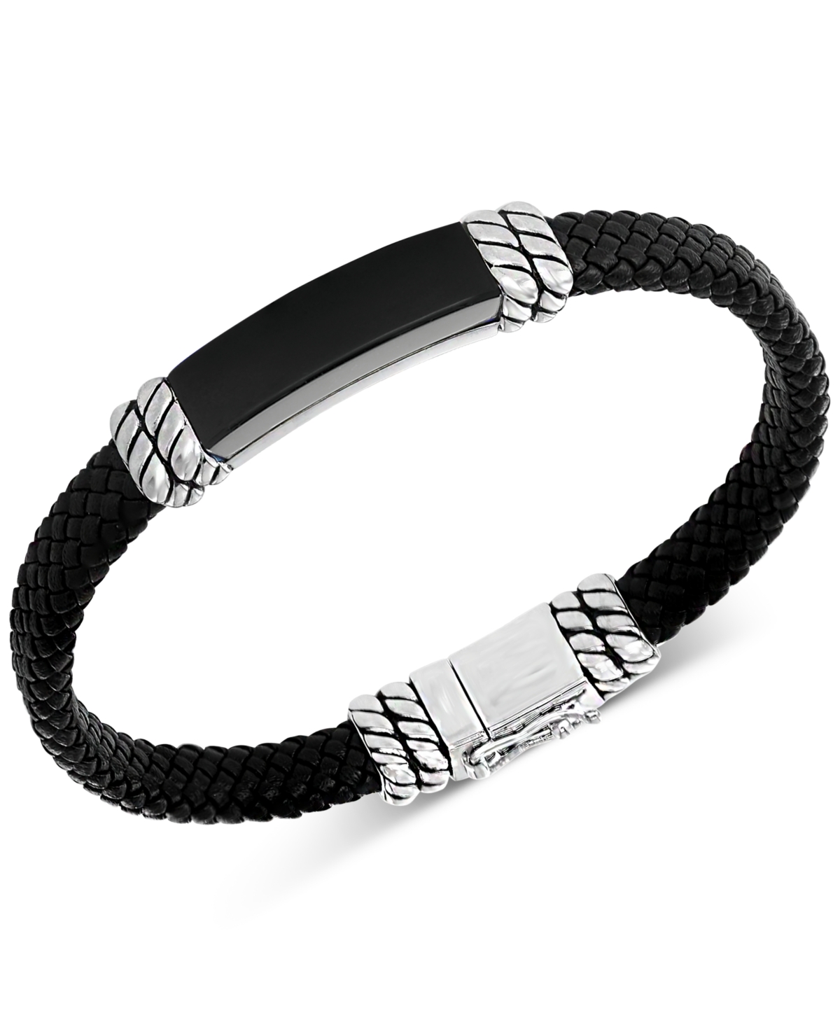 Effy Men's Onyx Leather Braided Bracelet in Sterling Silver (Also in Malachite) - Onyx
