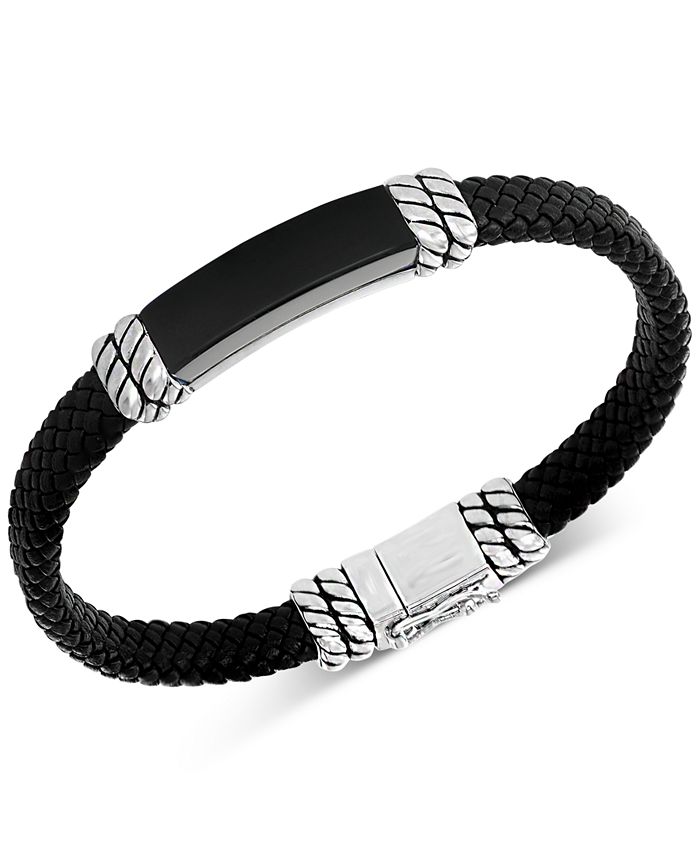 EFFY Collection - Men's Onyx Leather Braided Bracelet in Sterling Silver (Also in Malachite)