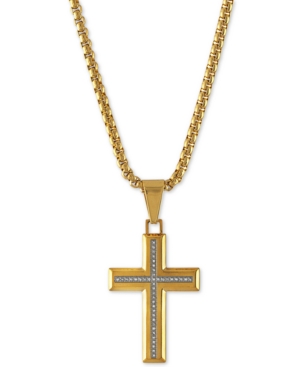 image of Esquire Men-s Jewelry Diamond Cross Pendant Necklace (1/6 ct. t.w.) in Stainless Steel, Created for Macy-s