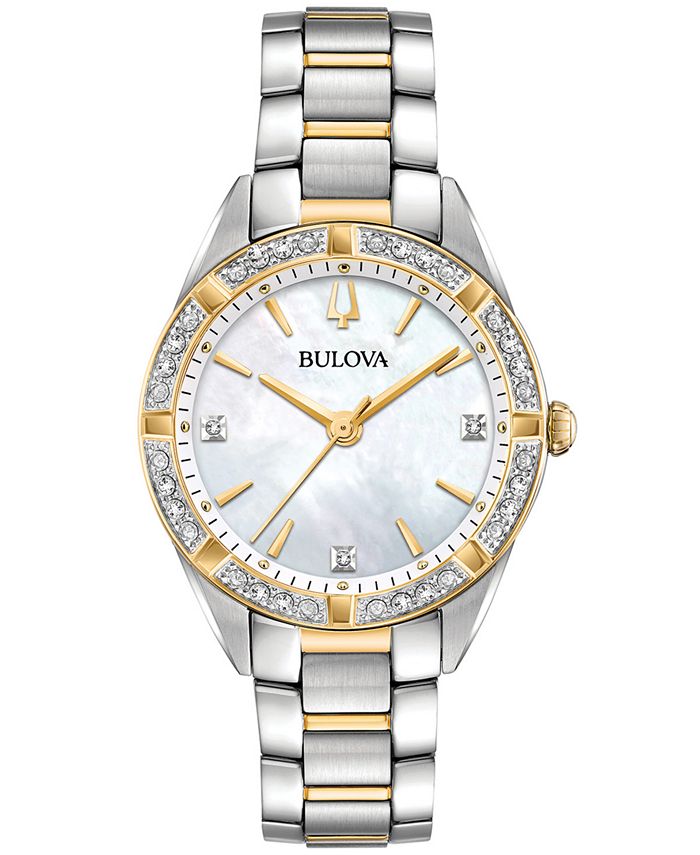 Bulova Women\'s Sutton Diamond (1/10 ct. t.w.) Two-Tone Stainless Steel  Bracelet Watch 32.5mm - Macy\'s