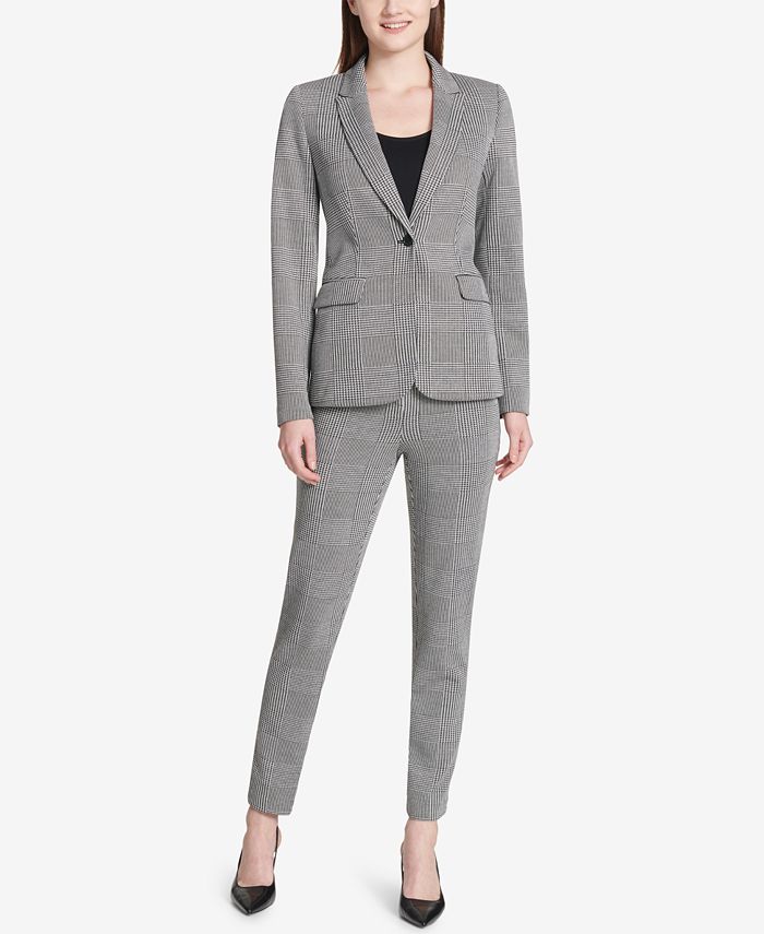 Calvin Klein Plaid One-Button Blazer & Reviews - Jackets & Blazers ...