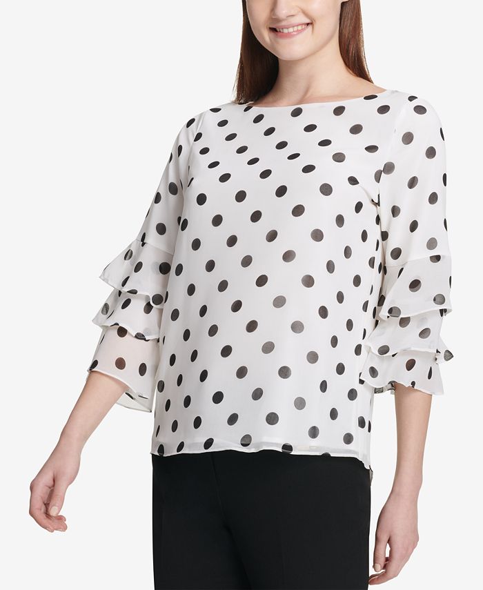 Calvin Klein Tiered Sleeve Polka Dot Top Macy s