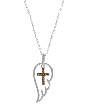 Macy's Champagne Diamond Accent Angel Wing Cross Pendant Necklace