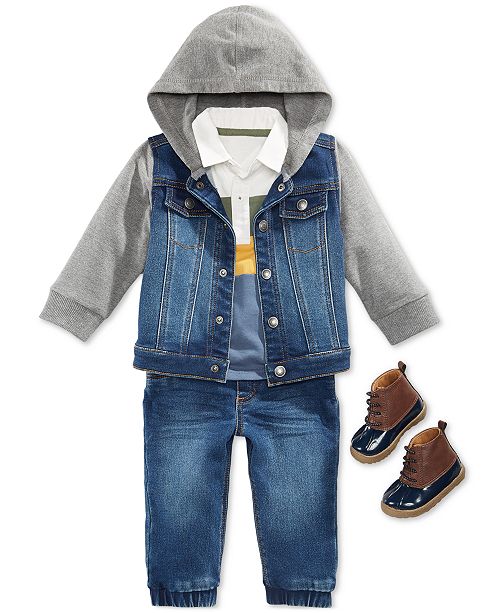 First Impressions Baby Boys Hooded Denim Jacket Polo Shirt Jeans