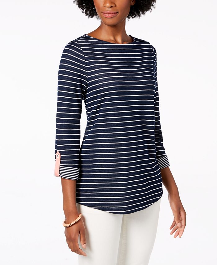 Charter Club Striped 3/4-Sleeve Top, Created for Macy's - Macy's