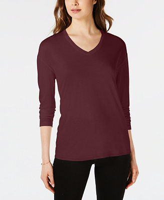 Maison Jules Dropped Shoulder V-Neck Jersey Top, Created for Macy's ...