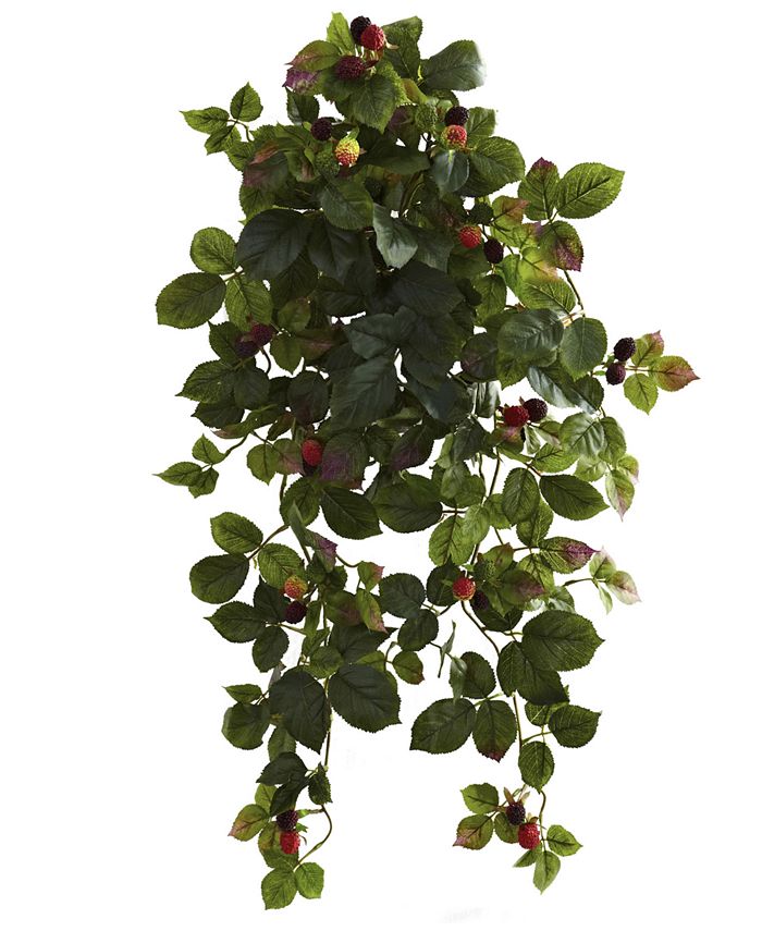 Nearly Natural - 2-Pc. 32" Raspberry Artificial Hanging Bush Set with Berries
