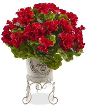 Nearly Natural Geranium Uv-Resistant Indoor/Outdoor Artificial Plant in Metal Planter