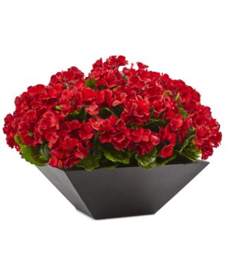 Nearly Natural - 15" Geranium UV-Resistant Indoor/Outdoor Artificial Plant in Black Planter