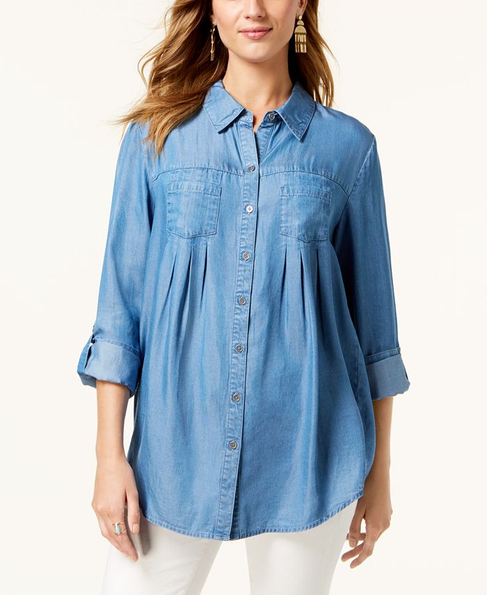 Style & Co Pleated Roll-Tab-Sleeve Shirt, Created for Macy's - Macy's